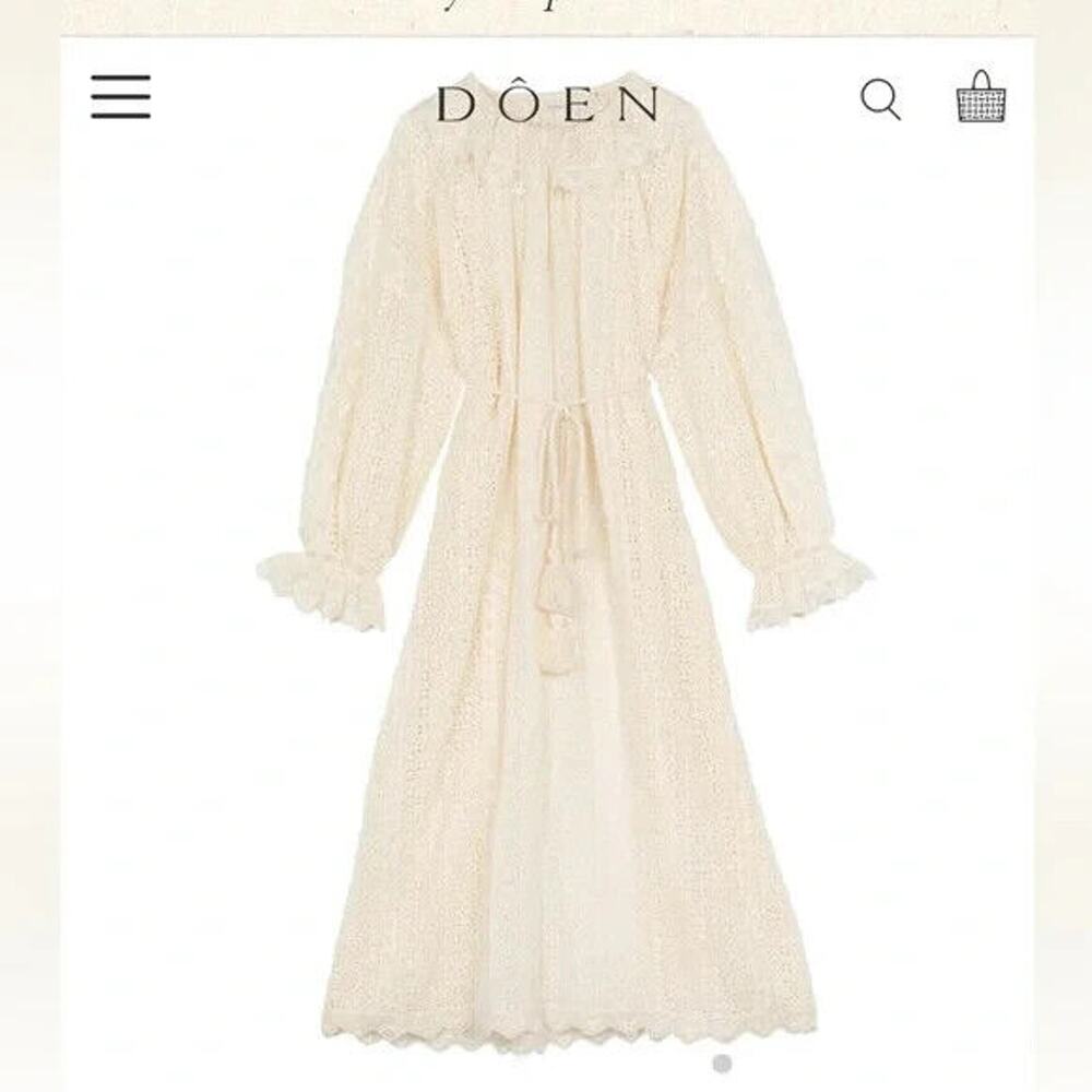 NWT Doen Persephone Embroidery Midi Dress Sz S Ivory Magnolia Semi Sheer #2J426
